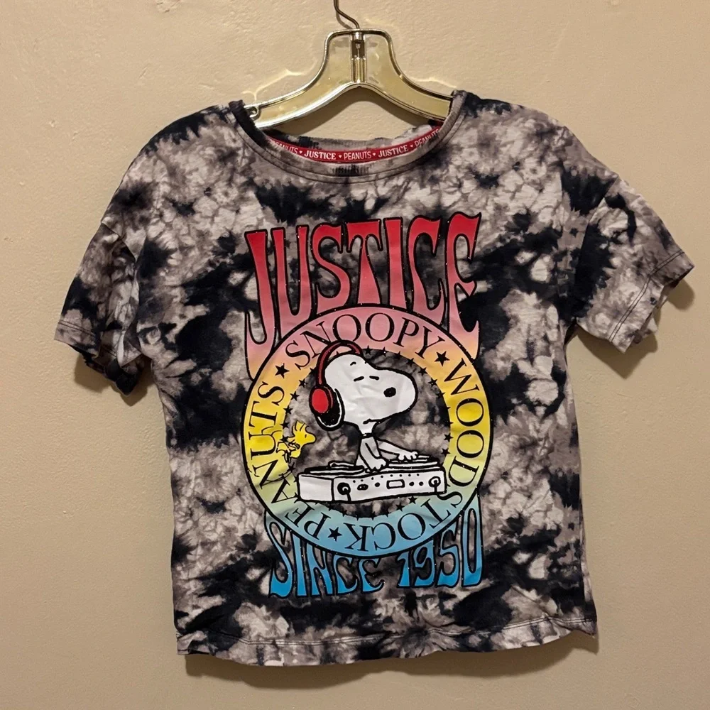 Justice Black and White Tie-Dye Snoopy T-Shirt